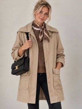 Fleet Street beige raincoat knee length size S pockets utility